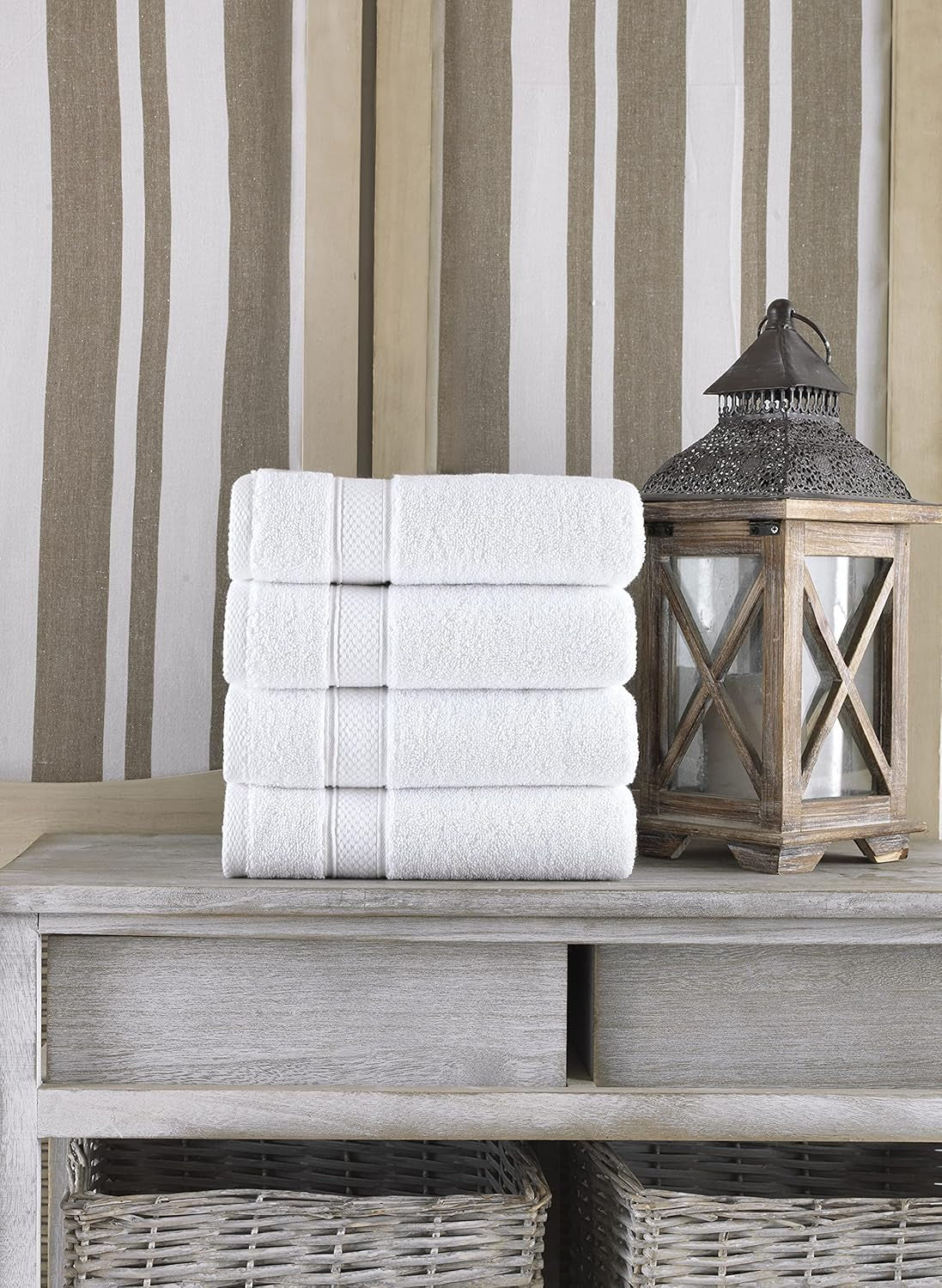 - Hotel Quality Turkish Towel Set for Bathroom (4 Pcs Hand Towel Set, Pure White)