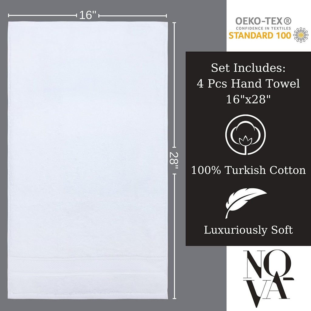 - Hotel Quality Turkish Towel Set for Bathroom (4 Pcs Hand Towel Set, Pure White)