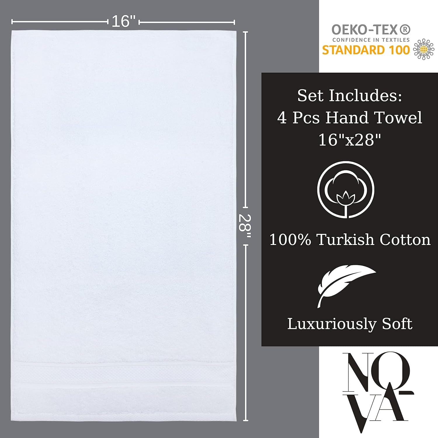 - Hotel Quality Turkish Towel Set for Bathroom (4 Pcs Hand Towel Set, Pure White)