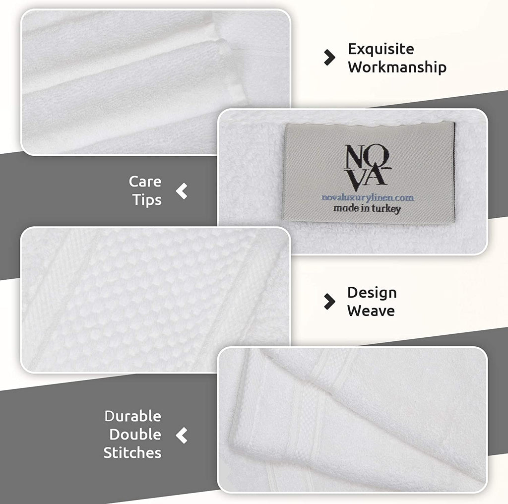 - Hotel Quality Turkish Towel Set for Bathroom (4 Pcs Hand Towel Set, Pure White)