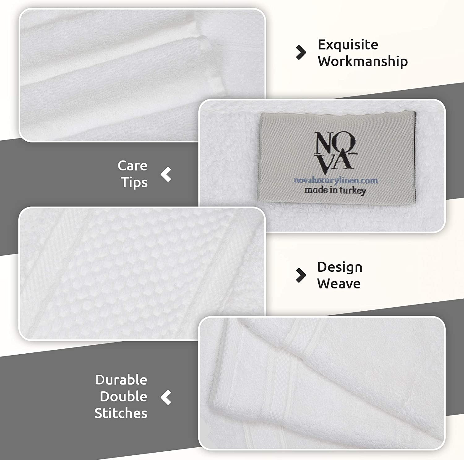 - Hotel Quality Turkish Towel Set for Bathroom (4 Pcs Hand Towel Set, Pure White)