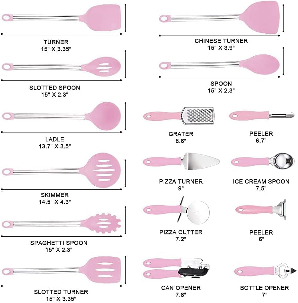 , Kitchen Utensil Set 42PCS, Nylon & Stainless Steel, Pink