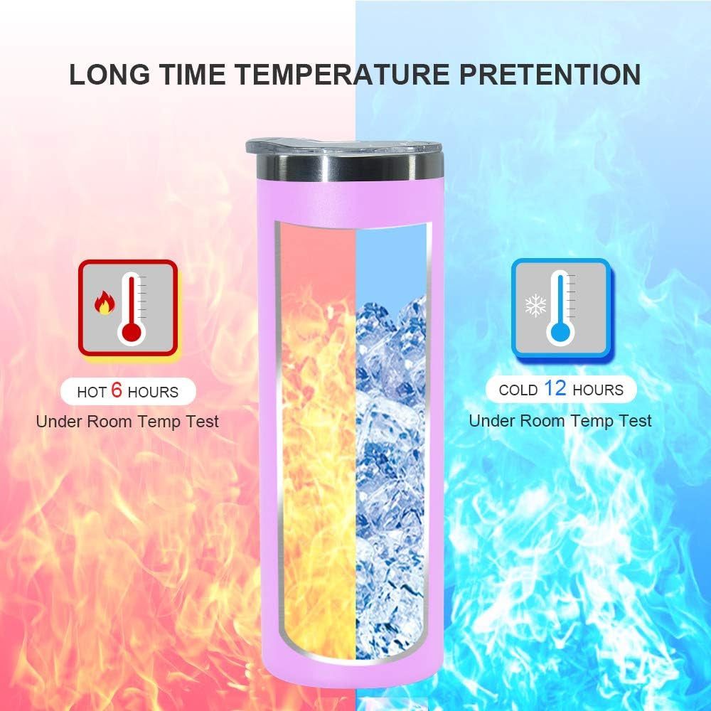20 Oz Skinny Insulated Tumbler, Stainless Steel Travel Tumbler Cup with Spillproof Lid and Metal Straw, Vacuum Double Wall Matte Pastel Coffee Tumbler for Drinks, Teas, Beverages