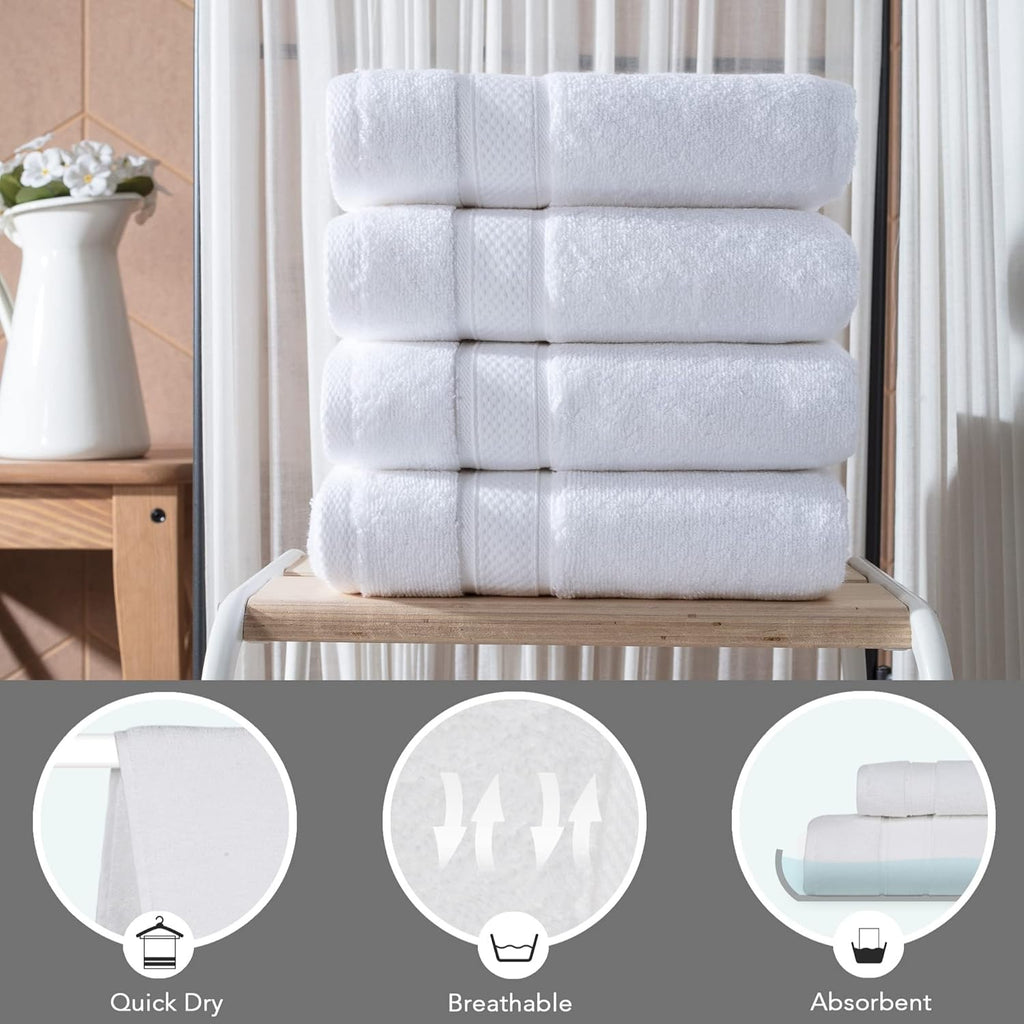 - Hotel Quality Turkish Towel Set for Bathroom (4 Pcs Hand Towel Set, Pure White)